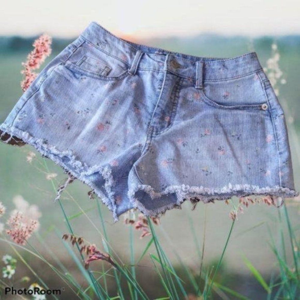 WILD FABLE Micro Floral Cheeky High Waist Blue Jean Shorts
